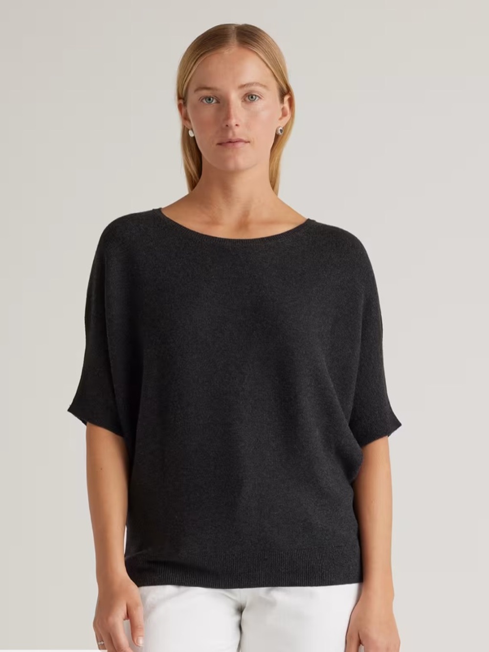 Quince lightweight cotton cashmere dolman sleeve sweater Heather charcoal L - Picture 3 of 9